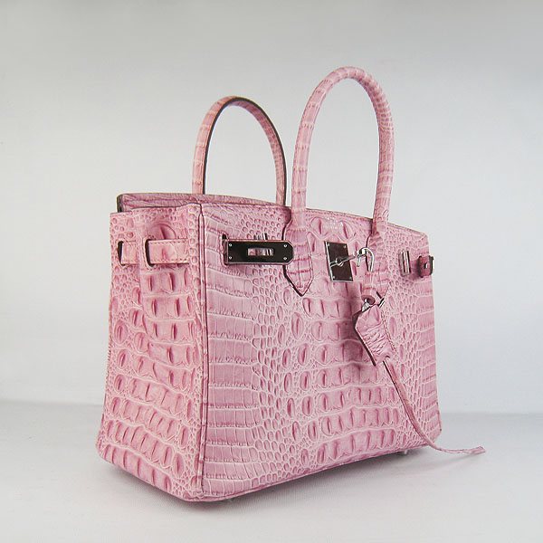 Replica Hermes Birkin 30CM Crocodile Head Veins Bag Pink 6088 On Sale - Click Image to Close